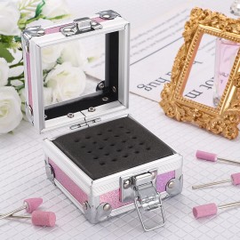 Noverlife Nail Drill Bit Holder Box, Pink 25 Holes Nail Art Polishing Grindin...