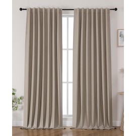 Joydeco Blackout Curtains for Bedroom 84 inches Long，Back Tab/Rod Pocket 100% Blackout Living Room Drapes, Textured Thermal Insulated Blackout Curtains 2 Panels Set,52" W x 84" L,Beige