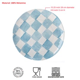 Melamine Dinner Plates, Round Plates,Shatter Resistant, 10.25 inch, set of 6 Blue