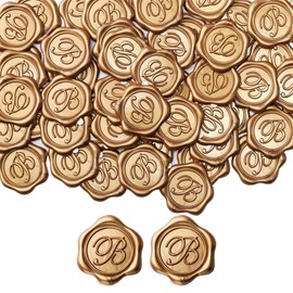 Yoption Initial Alphabet B Adhesive Wax Seal Stickers, 50 Pack Letter Wax Seal Stickers Envelope Seal Stickers Envelope Seals Self Adhesive Gold Stickers for Wedding Party Birthday Christmas (B)