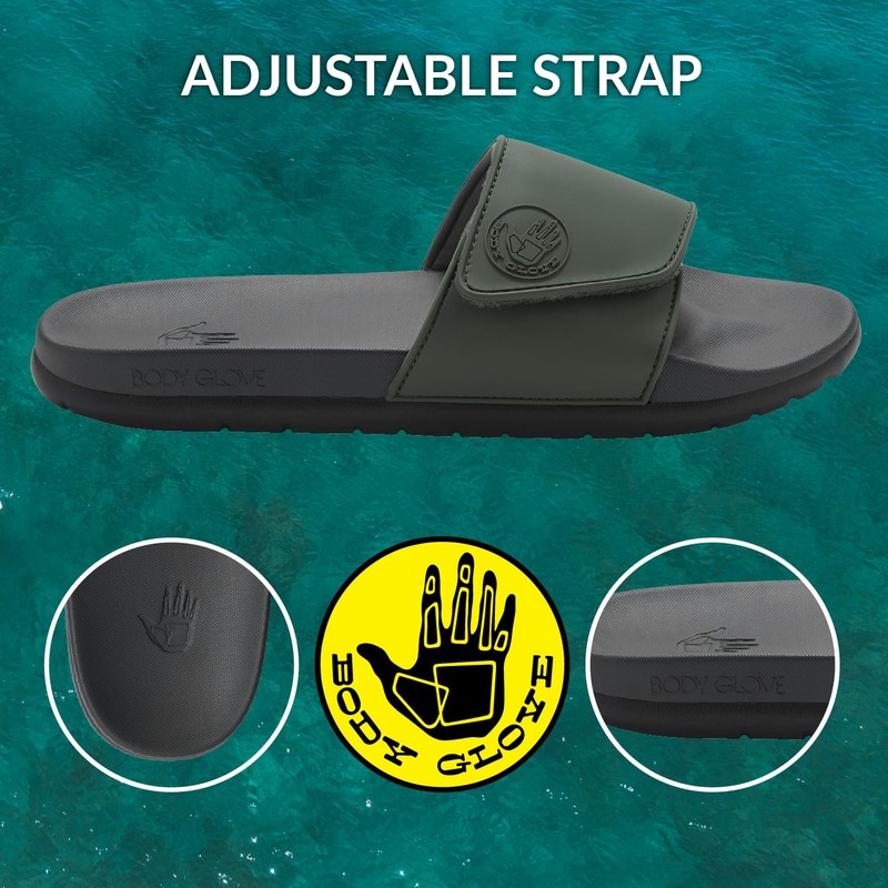 BODY GLOVE Men’s Slides, Cushioned Slide-on Sandal Slippers with Padded