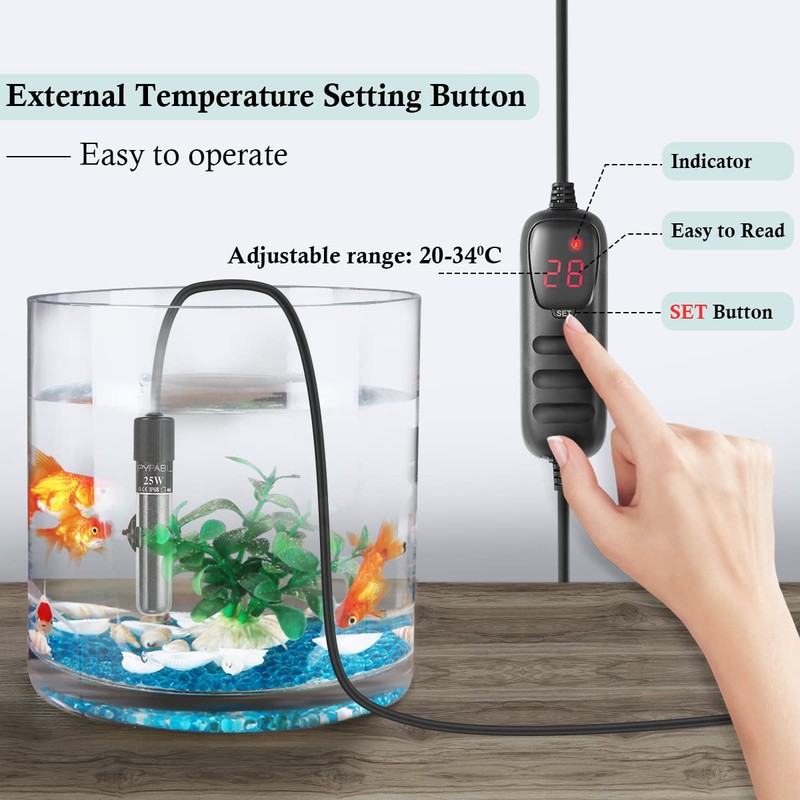 PYPABL Submersible Fish Tank Heater, 25W 50W 100W Small Aquarium