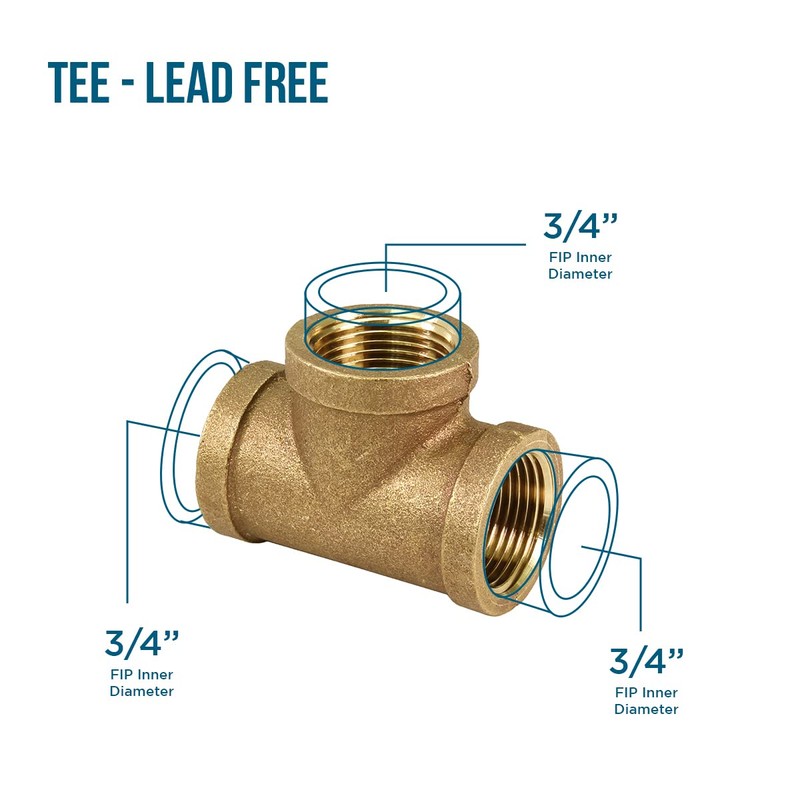 Supply Giant CSUF0034 3/4''-Inch Brass Tee Pipe Fitting