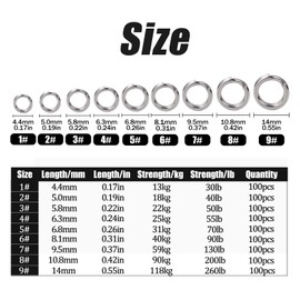 balifly Stainless Steel Split Rings for Fishing Lure Line Snap Swivel Connectors Corrosion Resistant Split Rings for Saltwater and Freshwater 100pcs FS/LJQ-02(7#)