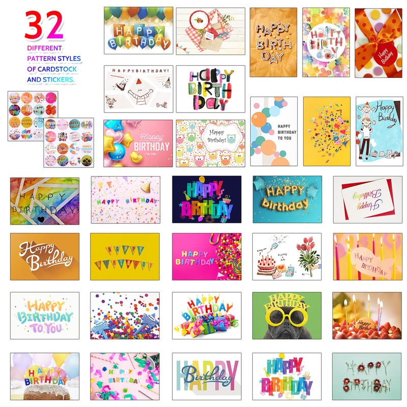 Joyberg 32 PCS Happy Birthday Cards Bulk with Envelopes, 4x6