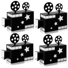 Affrolling 4 Pcs Movie Night Party Decorations 11.8 Inch Red Carpet Party Centerpieces Decorations Paper Projector Home Theater Sign Movie Theme Theater Room Decor for Night Home Supply