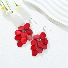 Xalroco Chandelier Dangle Earrings for Women Long Trendy Statement Elegant Sparkly Drop Earrings Colorful Boho Fancy Oval Shell Dangly Earrings Wedding Bride Jewelry Gift (red)