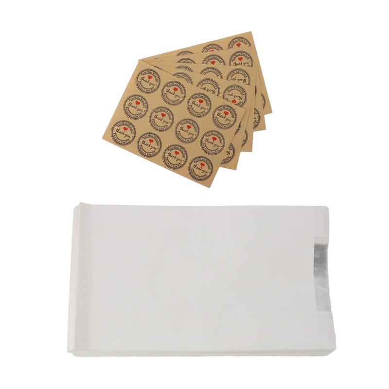 50PCS Bread Bag Kraft Paper Transparent Window Baked Food Packaging