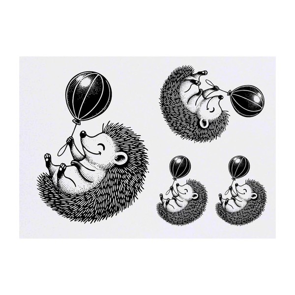 Azeeda 4 x 'Igel mit Ballon' Temporäre Tattoos - Wasserfest,