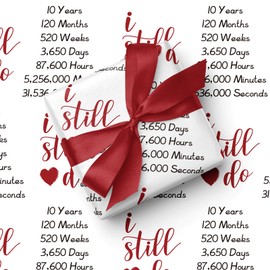 RUSPEPA 10th Anniversary Wrapping Paper Roll for Tin Wedding - 17 Inches x 16.4 Feet - I Still Do Pattern on Durable Paper for 10th Anniversary, Tin Wedding and Special Occasions