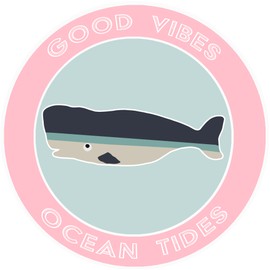 Athena Brands Whale Good Vibes & Ocean Tides - Car Truck Window Bumper Graphic Sticker Decal - Surf Shack Pink