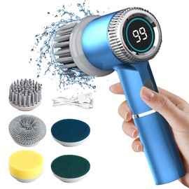 Electric Spin Scrubber,Cordless Electric Scrubber Electric Cleaning Brush with 3 Speeds shower cleaner,Battery Level Display 5 Replaceable Brush Heads,Cleaning Brush for Sink Bathroom Tub Floor Window