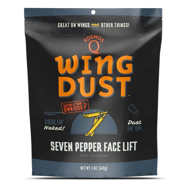 Kosmos Q Seven Pepper Wing Dust HOT! | Chicken Wing Seasoning | Dry BBQ Rub Spice | 5 oz. Bag
