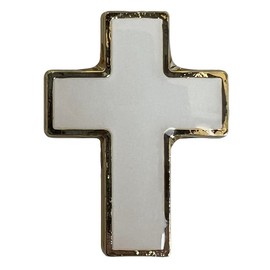 White Cross With Golden Color Outline Motorcycle Hat Cap Lapel Pin