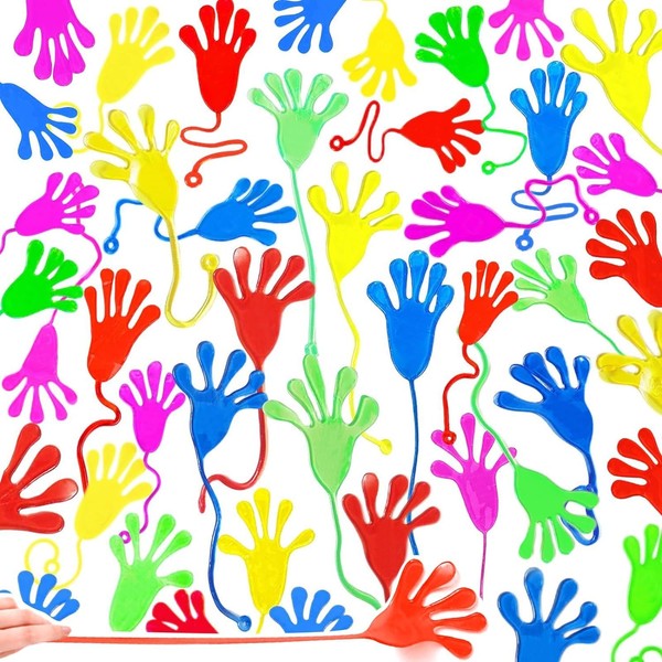 50pcs Manos Adhesivas para Niños, Caja del Tesoro Elástica Juguete