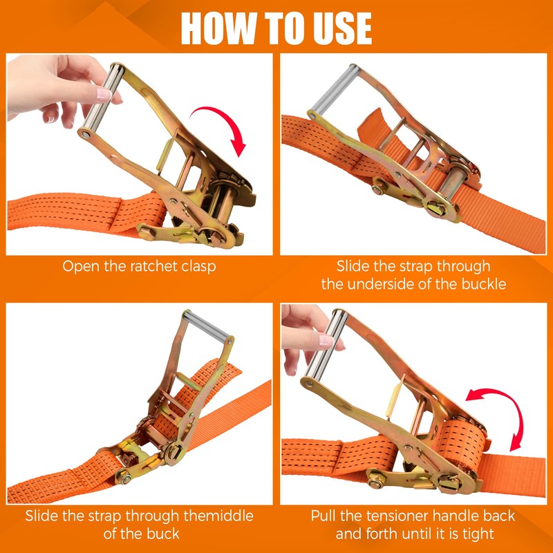 4 Pack-2" x20' Ratchet Straps, Double J Hook Heavy Duty