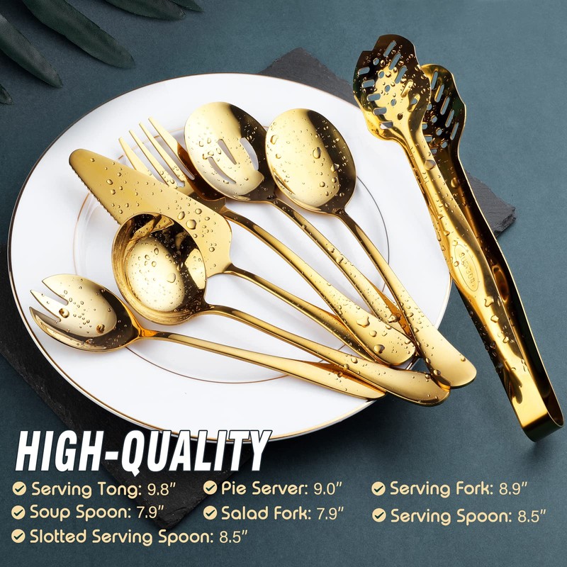 Gold Serving Utensils, OGORI 10-Piece Polished Stainless Steel Gold Serving