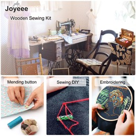 Joyeee Wooden Sewing Kit - Premium Sewing Suit Box with Complete Sewing Accessories for Repairing Clothes, DIY Hobby Household Sewing Tools for Grandma Mother Girls Beginners, Portable for Travel and