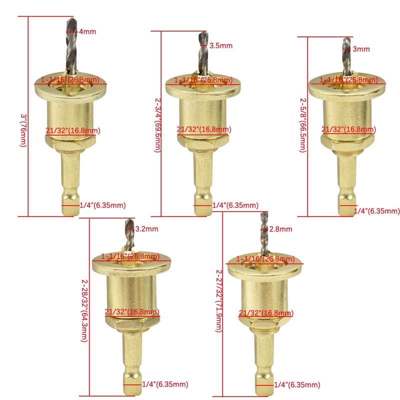 BIGP 5 Pieces Pre-Drill with Countersink and Depth Stop, Countersink