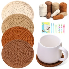 UzecPk Crochet Kit for Beginners, Crochet Kit, 4 Pcs Crochet Coasters Kits with Crochet Yarn, Crochet Hook, Step-by-Step Instructions Video, Crochet Supplies Set Craft Kits for Adults