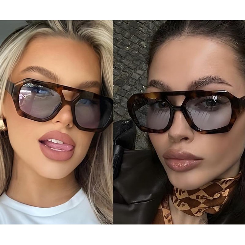 BAODAREN Trendy Aviator Sunglasses for Women Men Hexagonal Square Thick
