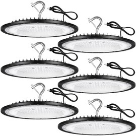 YANYCN 6 Pack 150W UFO Led High Bay Light Fixture,5000K Daylight Commercial Shop Bay Lighting,120VAC,21000LM,[650W MH/HPS Equiv.] US Plug Area Lighting for Warehouse/Barn/Gym/Factory/Workshop