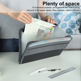 NAFY Expanding File Folders, 13 Pockets Document Organizer with Zipper, A4 Letter Size Portable Accordion Expanding File Folders with Multicolor Labels for Home Office School Supplies (Black 2 Pack)