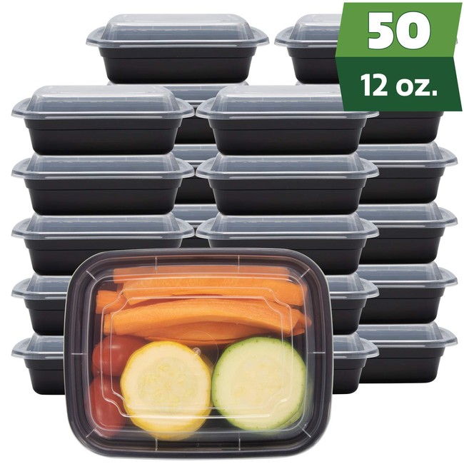 [50 Sets - 12 oz.] Meal Prep Containers With Lids, 1 Compartment Lunch Containers, Bento Boxes, Food Storage Containers