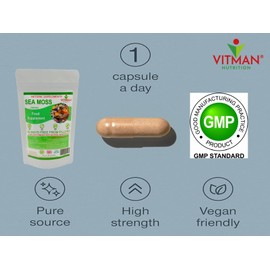 Sea Moss Capsules, 60x Natural Irish Sea Moss Food Supplement, Gluten Free, Sugar Free, GMO Free, Vegan