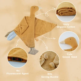 Security Blanket Loveys for Babies Boy Girl, Muslin Baby Lovey Security Blanket,Soft Breathable Organic Cotton Lovies,Unisex Newborn Toddler Goose Lovey Gifts (Ginger)
