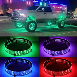 DREAMOTOR 4PCS 17.5" RGB LED Wheel Lights for Truck, Rim Lights for Trucks Compatible with Polaris Can-am F150 F250 GMC Sierra 1500 2500 Dodge Ram 1500 2500 Chevy Silverado 1500 2500 LTZ JEEP Wrangler