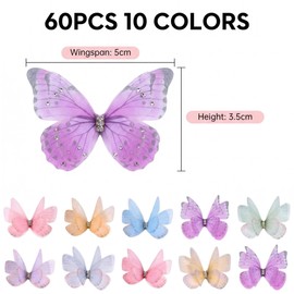 QIANSSE 60Pcs 10 Colors 3D Mesh Butterfly Appliques 5x3.5cm DIY Decor