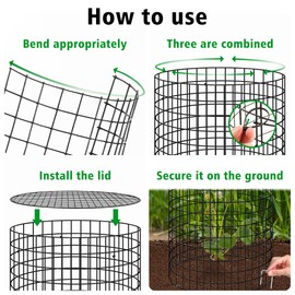 Hi Sasara 3 Sets Wire Plant Protectors Cage,11.8" Dia x 11.8" H,Metal Plant Protector Cage with Round Lids Plant Protector for Keep Rabbits Squirrels Animals Out,Garden Plant Protector with Staples