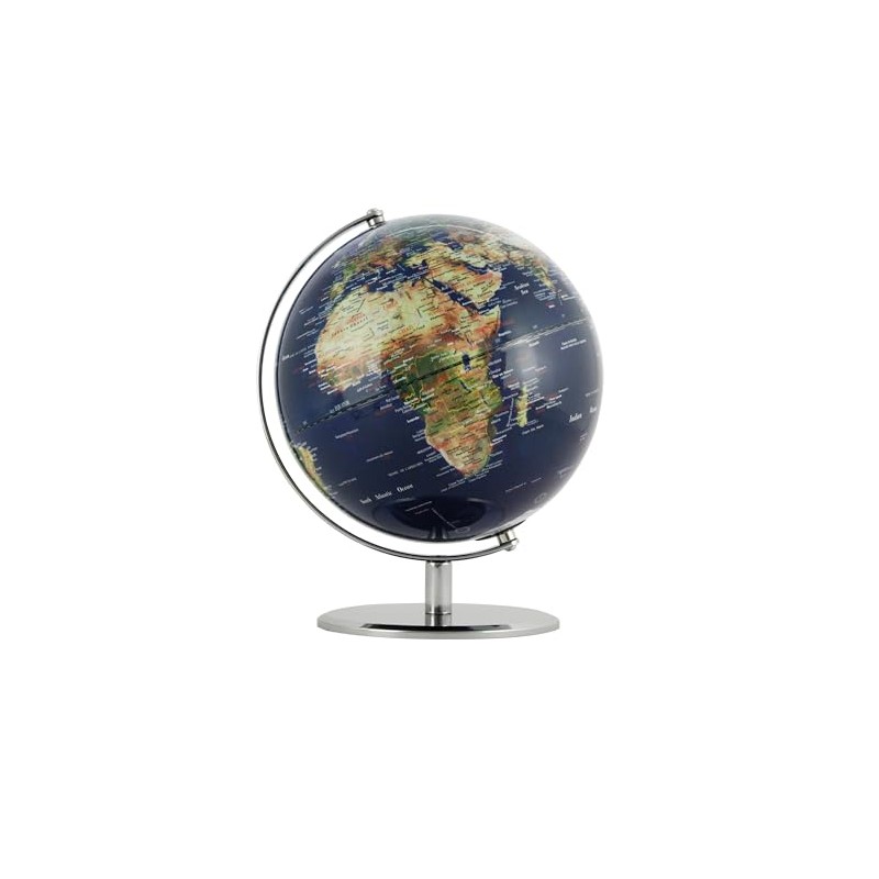 25cm Diameter Globe - PLANET - Chrome Metal Base Topographic