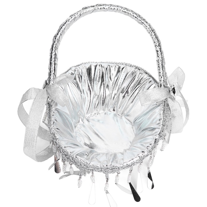 Wedding Flower Girl Basket Silver Hand Flower Basket Romantic Rhinestone