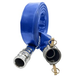 Poolzilla 1.5" x 50' Flat Industrial Blue PVC Backwash Hose with Aluminum Camlock with C & E Fittings, Heavy Duty Reinforced Pump Backwash Hose For Swimming Pools & Spas, 90 PSI Max Pressure