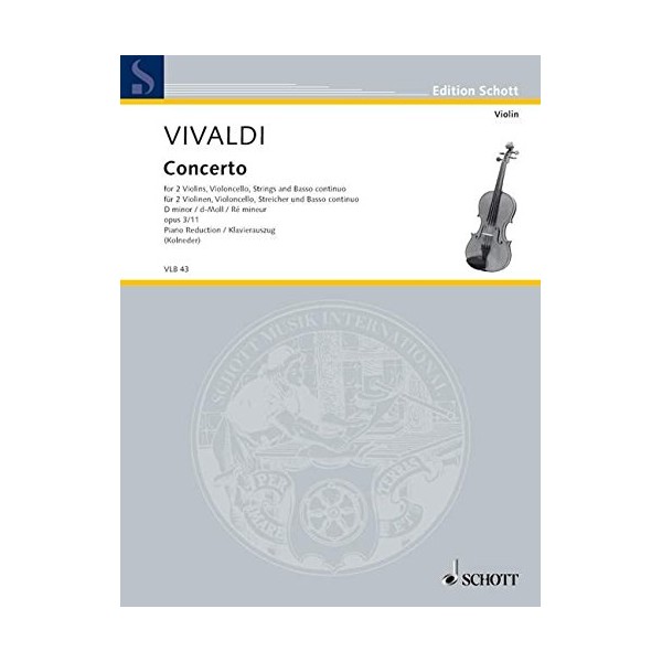 L'Estro Armonico: Concerto grosso in D Minor. op. 3/11. RV 565 / PV 250. 2 violins, cello obl., strings and basso continuo. Réduction pour piano avec parties solistes.