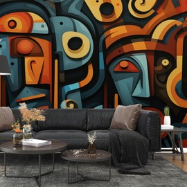 Large Colorful Wall Murals Peel and Stick 3D Mayan Wallpaper 148" W x 98" H Removable Modern Metallic Wall Paper Abstract Art Decor Canvas Home Wall Art for Living Room Background