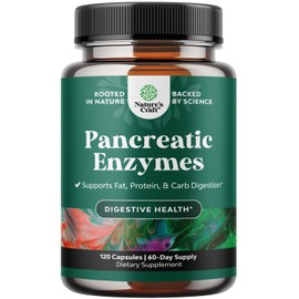 Natures Craft Natures Craft Pancreatin Digestive Enzymes for Digestive Health - Pancreatic Enzymes for Humans with Fat Carb and Protein Women and Men - Protease Amylase & Lipase Digestion -120ct