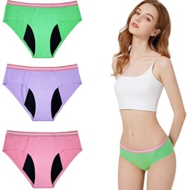 shaperisfree Teen Period Underwear 3-Pack, Leak-Proof Briefs for Girls, Absorbs 3 Tampons, Odor Control, All-Day Comfort