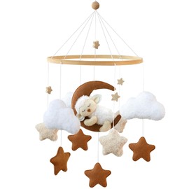Ueiwffzo Mobile Baby, Sleeping Alpaca Moon Baby Bed Mobile Baby Felt Clouds Wind Chimes Crib Baby Mobile Changing Table Pendant for Newborn Gift Pram Charms