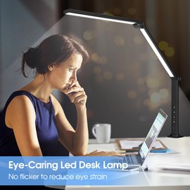 ShineTech LED Desk Lamp with Clamp, Architect Desk Lamp with Dual Light and Adjustable Swing Arm, 4 CCT Modes & 5 Brightness Levels Desk Light