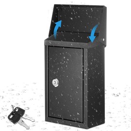 Yaocom Metal Locking Mailbox Wall Mount Key Drop Mailbox for Outside Suggestion Box Money Box Donation Box for Cash Hanging Secure Postbox with 2 Keys Office Garden(Balck,10 x 5.5 x 3)