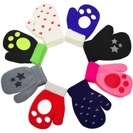 ILNCLUY Toddler Mittens, 8 Pairs Kids Gloves, Magic Stretch Toddler Gloves, Anti-Slip Children Gloves for Boys Girls (1 to 4 Years (Anti-Slip) B)