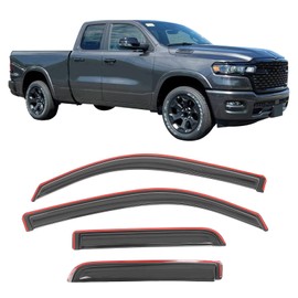 IKON MOTORSPORTS in Channel Window Visors Compatible with 2019-2025 Dodge Ram 1500 Quad Cab, Slim Style Acrylic Smoke Rain Guards, Side Window Wind Deflectors 4PCS