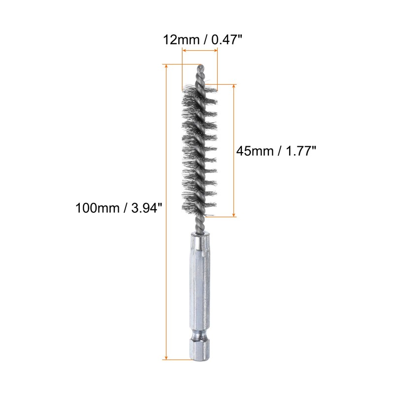 HARFINGTON 5Pcs 304 Stainless Steel Bore Brush 12mm Dia 4"