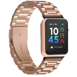 Lamshaw Compatible for ITOUCH AIR 4 Bands, 24mm Stainless Steel Metal Replacement Strap Bracelet Women Man Compatible for ITOUCH AIR 4 41mm / 46mm / Air 3 44mm Smartwatch (Rose Gold)