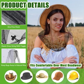 HESTYA 4 Pack Mosquito Net Mesh for Head Face Neck Fly Netting Hood from Bugs Gnats No See Net with Carry Bags for Outdoor(Gray, Black, Army Green, Blue)