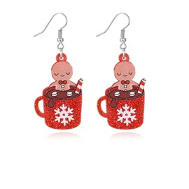 coadipress Christmas Earrings Funny Christmas Dangle Earrings for Women Holiday Earrings Acrylic Gingerbread Snowflake Gloves Wine Glass Reindeer Xmas Earrings Christmas Jewelry (Red Mug)