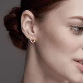 Charmsy Rose Gold Plated 925 Sterling Silver Small Zirconia Chunky Huggie Hoop Earrings for Men Women and Teen